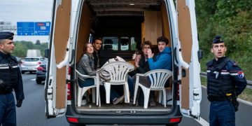 Sur l’A1, ils voyagent à 130 km/h dans une fourgonnette… assis sur des chaises de jardin