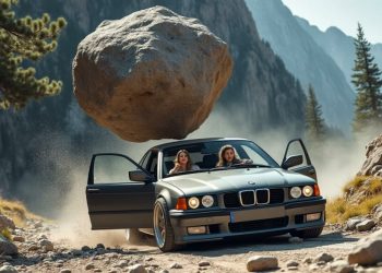 Un impact inattendu : un rocher de 150 kg s’abat sur un véhicule, la conductrice échappe à un sort tragique !