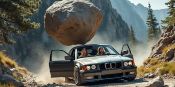 Un impact inattendu : un rocher de 150 kg s’abat sur un véhicule, la conductrice échappe à un sort tragique !