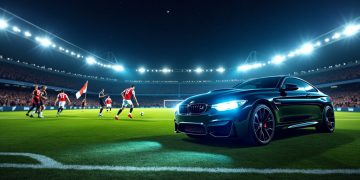 Un match de football professionnel illuminé par les phares d’une BMW : une expérience inédite sous les projecteurs nocturnes