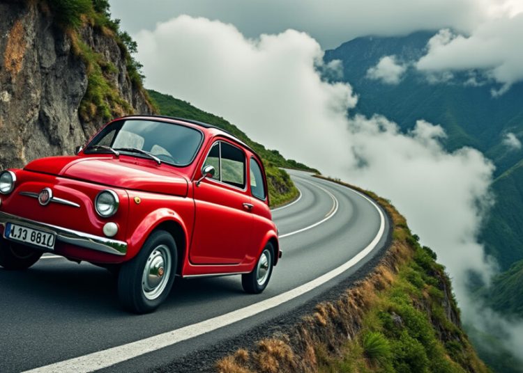 Une Fiat 500 en péril : de la route au toit, une mésaventure surprenante !