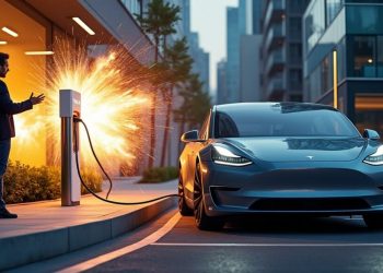 Il connecte sa Tesla à la charge, mais un incident surprenant se produit : l’adaptateur explose en un éclair !