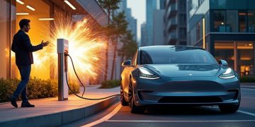 Il connecte sa Tesla à la charge, mais un incident surprenant se produit : l’adaptateur explose en un éclair !