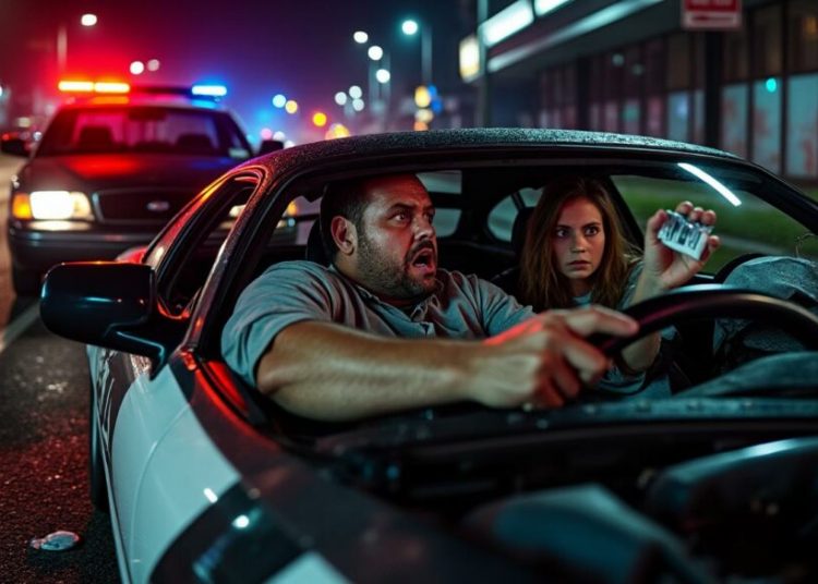 Sous l’emprise de l’alcool, un conducteur heurte une voiture de police tandis que sa passagère tente de se débarrasser d’un sachet de drogue en le lançant par la fenêtre.