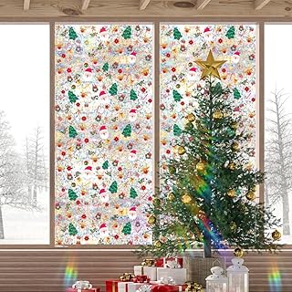 Film statique pour fenêtre de Noël 45 x 100 cm avec brise-vue autocollant décoratif en verre avec motifs festifs pour la maison, le bureau et l'école