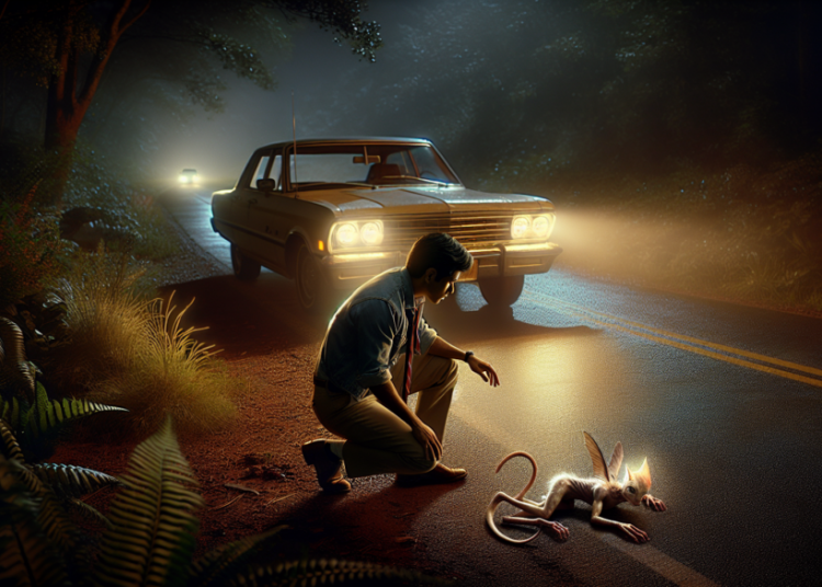 Croyant avoir heurté un chat sur la route, il s’arrête pour vérifier et découvre une créature inattendue