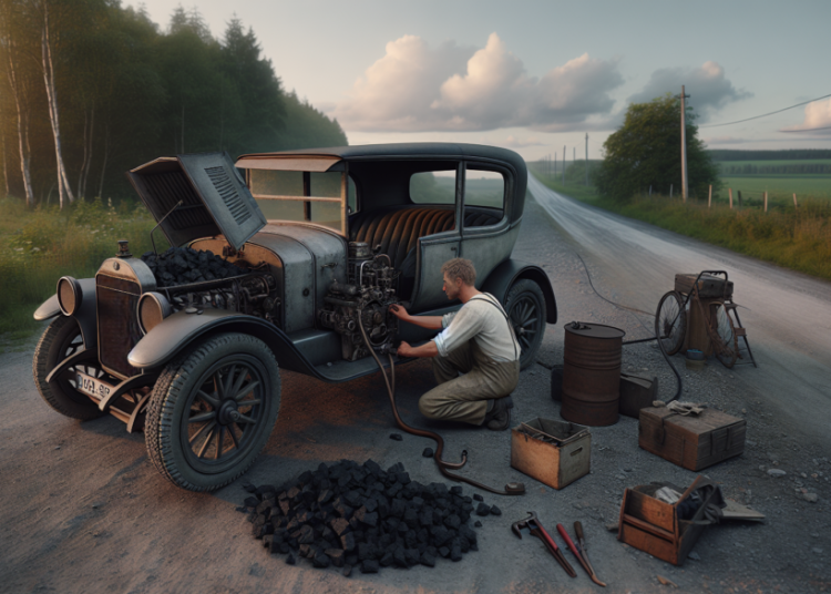 À court d’essence, un conducteur transforme sa voiture pour rouler au charbon
