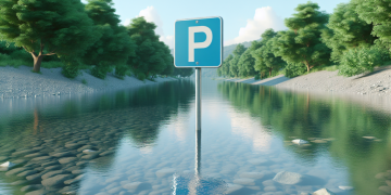Un panneau de stationnement installé au beau milieu de la rivière : qui oserait se garer ici ?