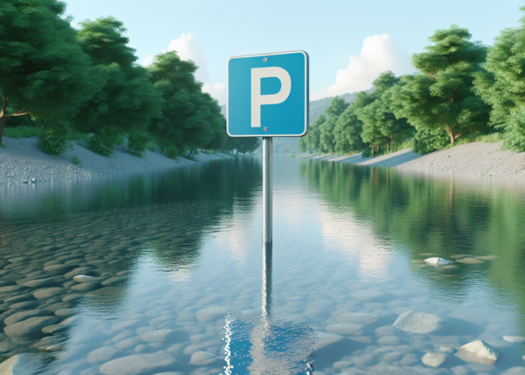 Un panneau de stationnement installé au beau milieu de la rivière : qui oserait se garer ici ?