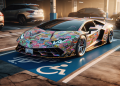 Une Lamborghini Revuelto à un million de dollars recouverte d’autocollants après un stationnement sur une place réservée aux personnes handicapées