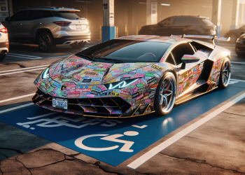 Une Lamborghini Revuelto à un million de dollars recouverte d’autocollants après un stationnement sur une place réservée aux personnes handicapées