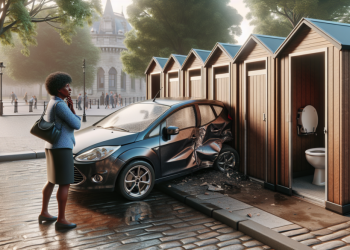 Une conductrice de Clio s’égare : sa voiture finit sa course dans des toilettes publiques après une confusion des pédales