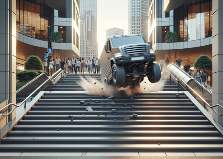 Un véhicule dévale un escalier piéton : une mésaventure spectaculaire sans victimes