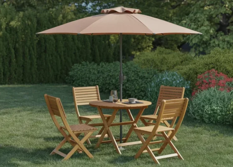 Construire une table de jardin pliante avec parasol intégré en bois recyclé