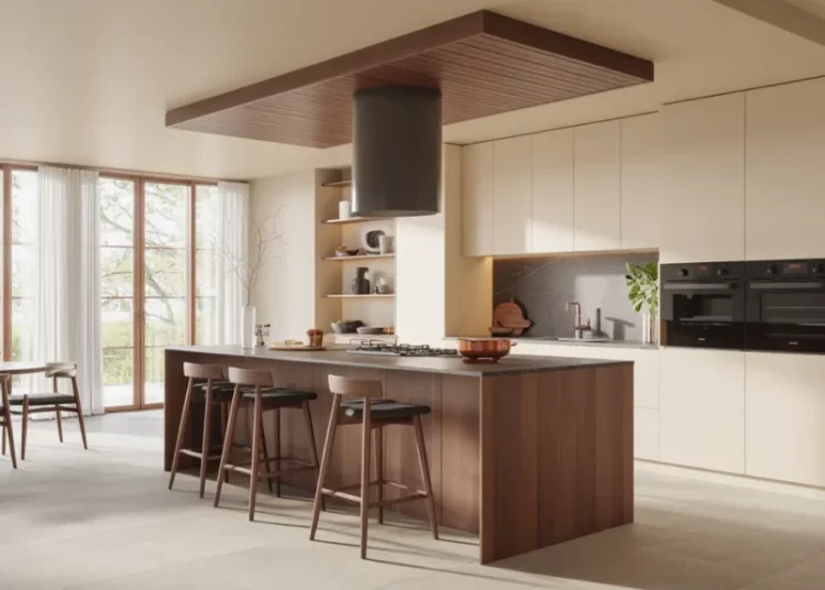 Îlot de cuisine suspendu avec hotte intégrée : construire soi-même son îlot DIY