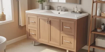 Meuble de rangement sous lavabo sur mesure : découpe, charnières et finition