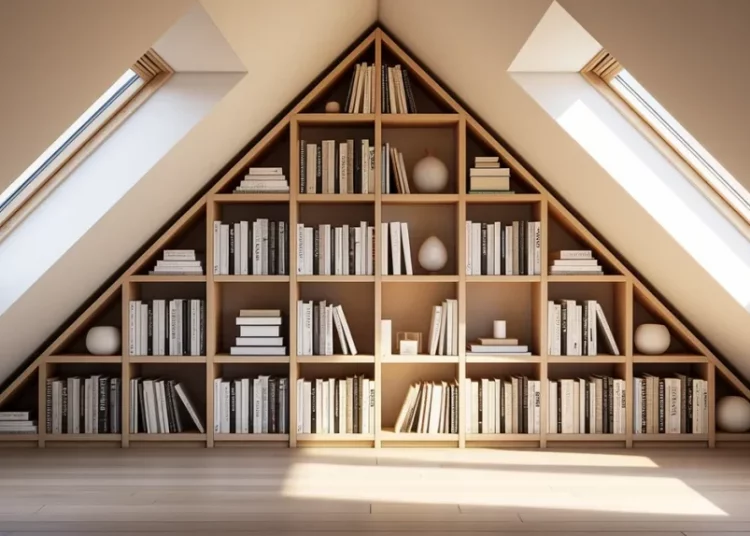 Bibliothèque intégrée sous pente de combles : gabarit, fixations et finitions