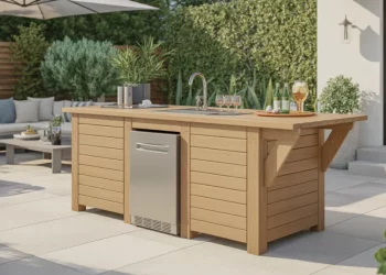 Construire un îlot de jardin modulable avec plan de travail et bac à glace