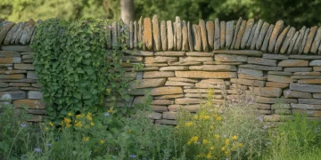 Construire un muret de jardin en pierres sèches : fondations, assemblage et végétalisation des joints