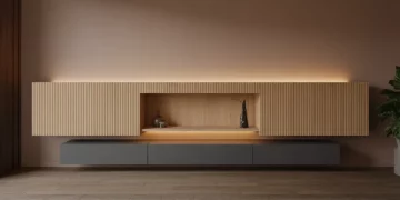 Meuble TV flottant avec niche centrale en contreplaqué : guide de construction et câblage masqué