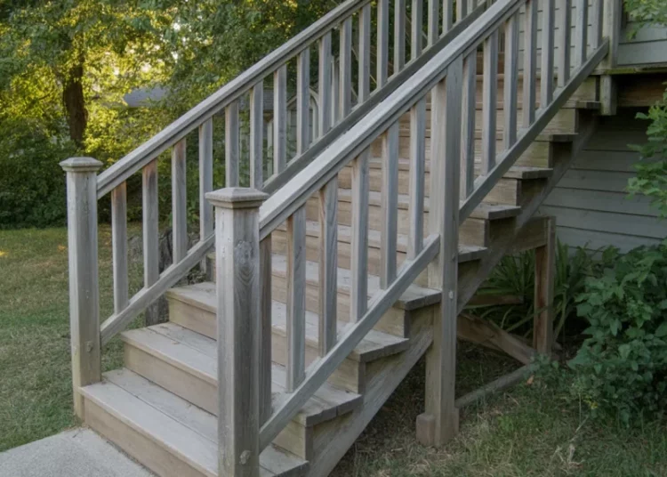 Escalier extérieur en bois : décapage, rebouchage et protection après l’été