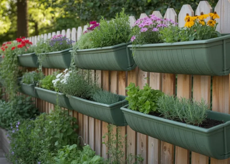 Jardin vertical sur clôture : créer des jardinières avec des gouttières PVC recyclées