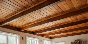 Rénover un plafond en bois apparent noirci ou vieilli : décapage, traitement et lasure en 1 journée