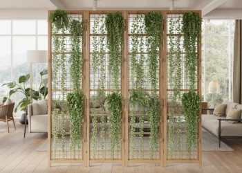 Séparateur de pièce en grillage et plantes : diviser un salon en deux zones sans travaux