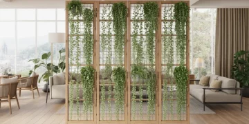 Séparateur de pièce en grillage et plantes : diviser un salon en deux zones sans travaux