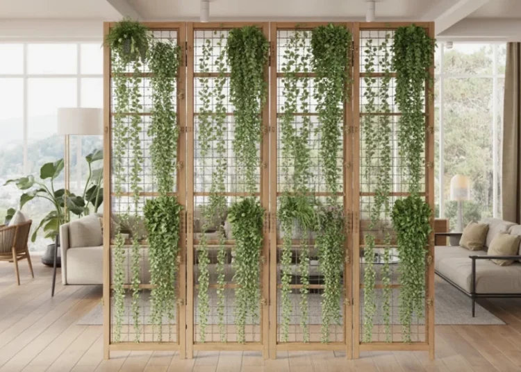 Séparateur de pièce en grillage et plantes : diviser un salon en deux zones sans travaux