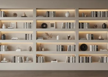 Bibliothèque avec éclairage indirect dans des niches en placo : guide complet