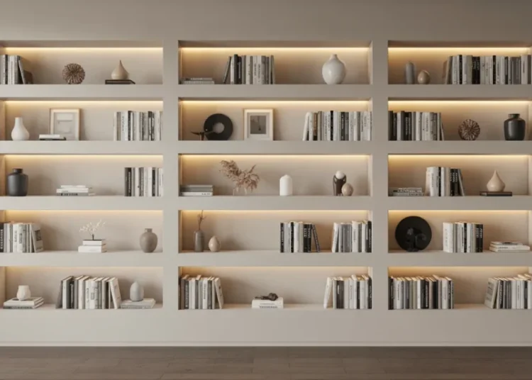 Bibliothèque avec éclairage indirect dans des niches en placo : guide complet