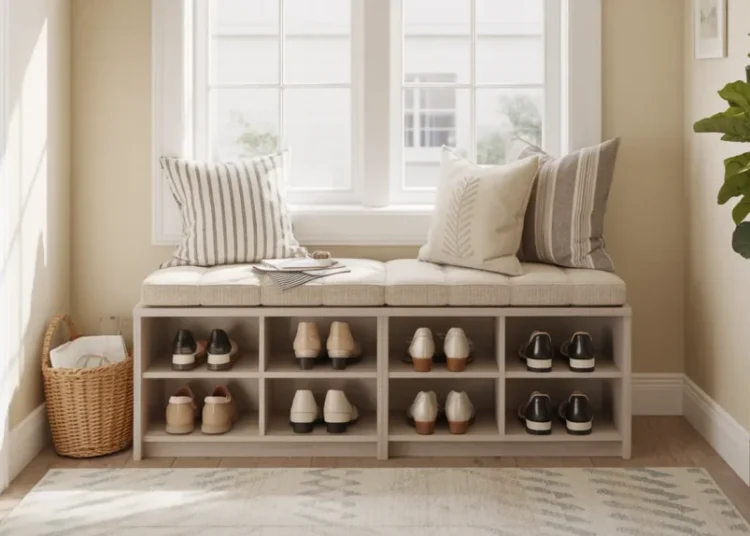 Construire un banc d’entrée avec assise rembourrée et rangement pour chaussures en une journée