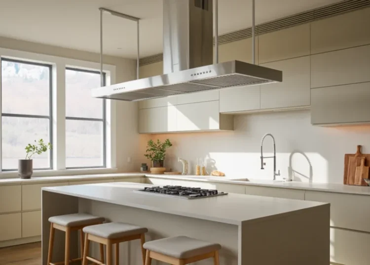 Installer une hotte décorative suspendue au-dessus d’un îlot central : guide complet électricité et maçonnerie