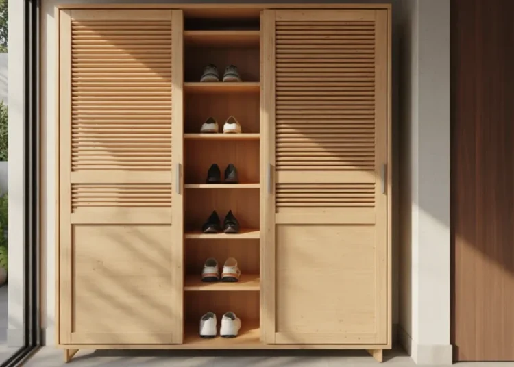 Meuble à chaussures avec portes à lamelles ventilées : guide de fabrication en contreplaqué