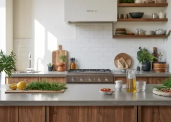 Meuble de cuisine en béton ciré sur structure bois : coffrage, coulage et polissage