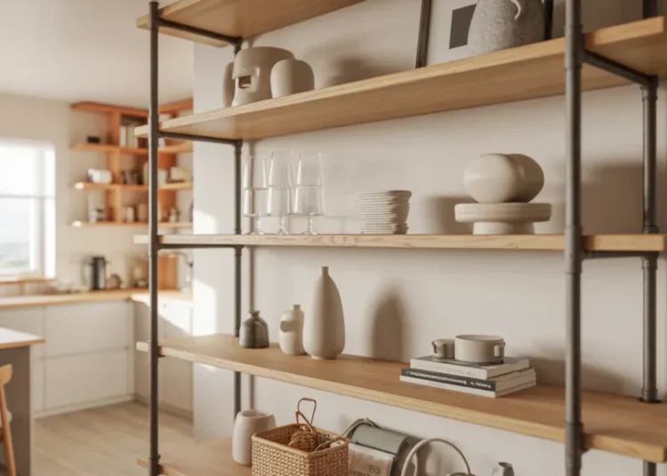 Meuble de cuisine ouvert en tubes acier et planches de chêne : guide de fabrication style loft