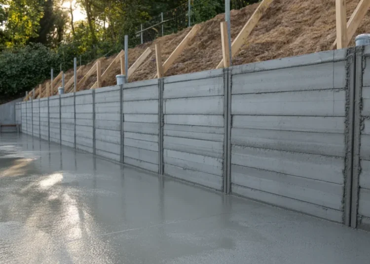 Mur de soutènement en béton banché pour terrasse en pente : calcul et coulage