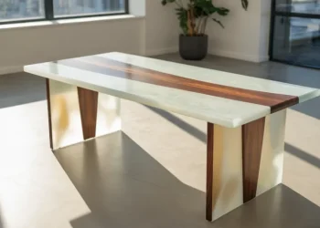 Meuble de bureau en époxy et bois : coulage, démoulage et finition étape par étape
