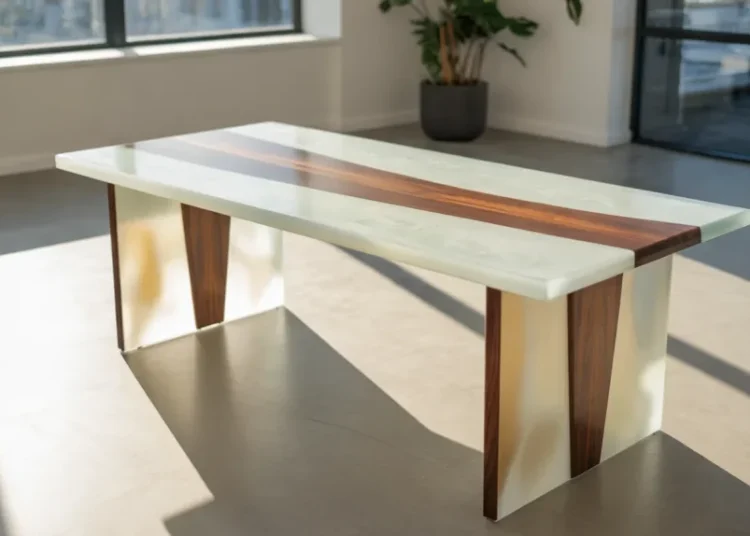 Meuble de bureau en époxy et bois : coulage, démoulage et finition étape par étape