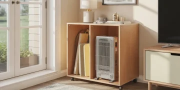 Meuble de rangement pour chauffage d’appoint : fabrication en contreplaqué pour moins de 60 €