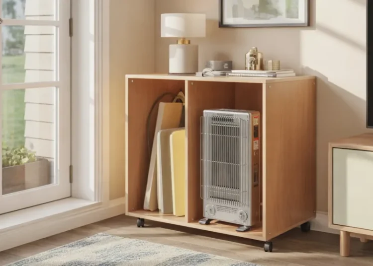 Meuble de rangement pour chauffage d’appoint : fabrication en contreplaqué pour moins de 60 €