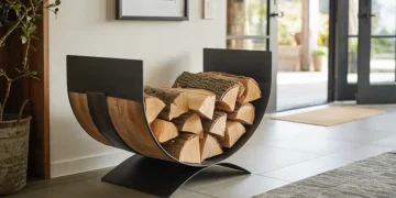Range-bûches intérieur en métal et bois récupéré : guide de fabrication pour l’entrée ou le couloir